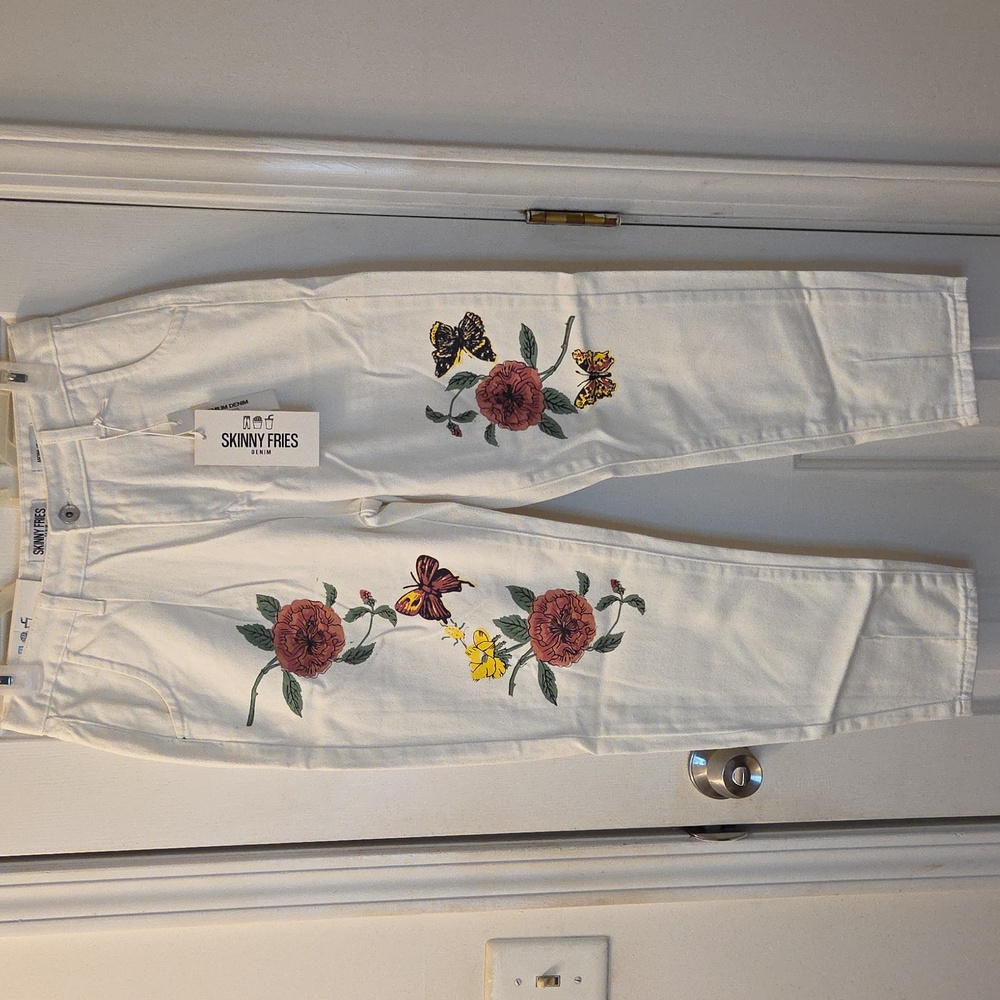 White Floral Jeans